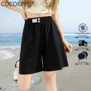 Cocoepps màu trơn quần short giản dị của phụ nữ mới cá tính quần nóng với A-line lỏng giản dị Quần Legging rộng Lụa băng bên ngoài để mặc quần