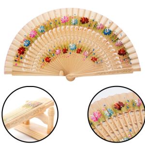 CHLOCH Hollow Out Design Wooden Folding Fan Folding Mechanism Double Sided Double Sided Fan Classical Style Painted Surface Classical Dance Fan Wedding Favors
