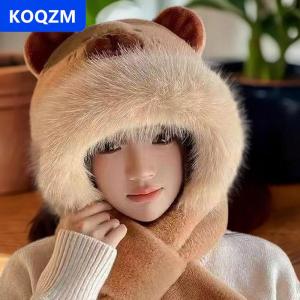[COD] KOQZM Mùa Đông Sang Trọng Beanies Dễ Thương Đan Hat Cho Phụ Nữ Cô Gái Dễ Thương Tai Muffs Windproof Dệt Kim Cap Cho Thời Tiết Lạnh