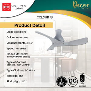 KDK Baby Fan KDK K12YC 48 10 Speed Present Control 3 Blades Wifi Smart Control DC Motor Ceiling Fan Kipas Siling Baby