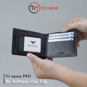 Ví nam da saffiano dáng ngang cao cấp P011-SD - Màu đen Da Bò Thật - Bh 12 tháng