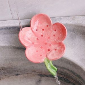 Sincecu Floral Peach Blossom Ceramic Soap Dish - Creative Drainage Tray for Hotel & Bathroom Countertop (Elegant Soap Holder)