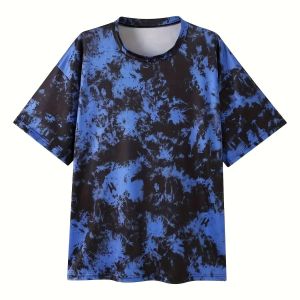 [Local Stock] HBESTY  New Style Fashion Tie Dye Pattern Mens Loose Short Sleeve Crew Neck T-shirt Summer Outdoor Casual Comfort Loose T-Shirt Tops