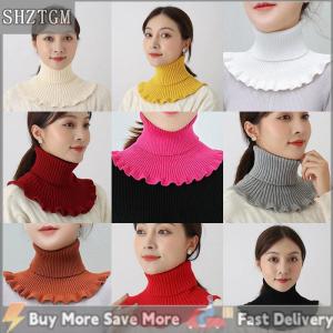 [COD] SHZTGM ผ้าพันคอถักปลอมสำหรับผู้หญิง ผ้าพันคอคอเต่าหนาแบบหนาถักอบอุ่นกลางแจ้งผ้าพันคอแบบถอดออกได้