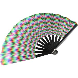GONOVO Colorful Large Folded Hand Fan Folding Fans with Lights Foldable Handheld Rave Fan Light Up Hand Fan Large Rainbow Folding Fan Decoration
