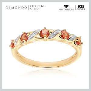 Gemondo แหวนเงินแท้ 925 ชุบทองคำ 18K ประดับแซฟไฟร์สีส้ม (Orange Sapphire) และเพชร (Diamond) ดีไซน์วิคเทอเรีย / แหวนแถว