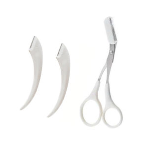 C.three Curved Eyebrow Trimmer Eyebrow Scissors With Comb Curved Eyebrow Razor Small Female Macro Protection brow Trimmer Set Make Up Tool