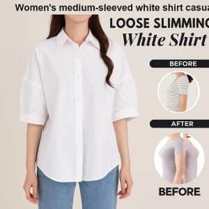 Elegant Loose Slimming White Shirt For Women Korean Style Commute Casual Plain Blouse Plus Size S-XXL