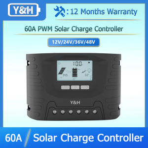 Y&H 60A Solar Charge Controller 12V 24V 36V 48V Solar Regulator with LCD Display Adjustable Parameters for Sealed LiFePO4 Gel Flooded and Lithium Battery