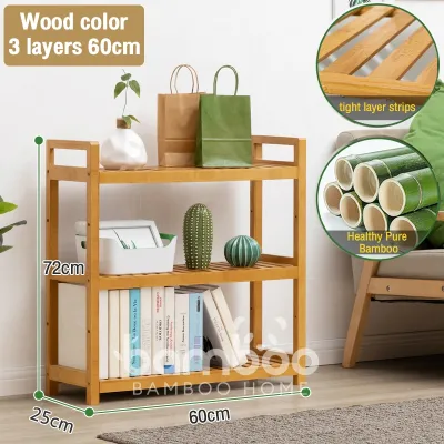 Bamboo Rack Shelf Storage 3/4/5Layers Space Saving Living Room Book Shelf Rack Wooden Bookcase Rak Buku Rak Letak Barang 置物架 花架 鞋架 厨房收纳架 衣架