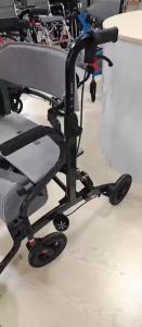 3-in-1 Foldable Rollator Walker 7 Gears Height Adjustable Dual Spring Shock Absorption Elderly Walking Aid Portable Shopping Cart Wheelchair with Detachable Storage Bag for Senior Mobility Rehabilitation