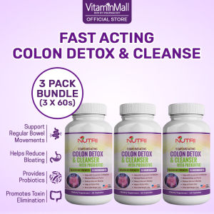Nutri Botanics Colon Detox & Cleanser - 15 Days Fast Acting Cleanse with Probiotics for Constipation Relief & Reduce Bloating - Weight Loss-60 Capsule