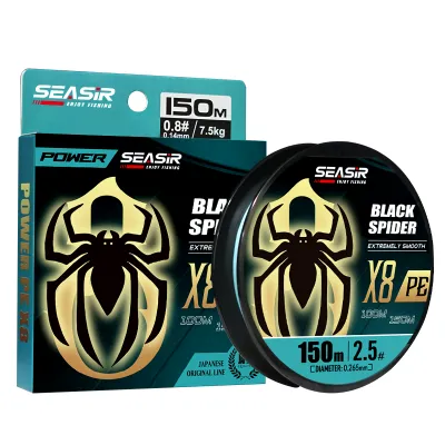 Seasir P-Series Black Spider 8 Braided PE Fishing Line Ice Blue 8 Strands Pe Fishing Main Line 150M 16-40Lb Upgrade Japanese Original Line