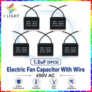 (Fast&COD)1/2/5pcs CBB61 Electric Fan Capacitor With Wire 1.5uf/2uf 450V AC Durable Motor Start Capacitor
