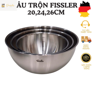 Âu trộn FISSLER FL401 set 3 bát inox 304 nhiều kích thước set 3 bát inox trộn đồ bát inox FISSLER 20cm 24cm 26cm