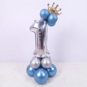 🔥SG LOCAL STOCK🔥Gold Silver Rose Gold Rainbow 40 inch Number Balloon with Balloon Base and Crown Large Size Number Balloon Column Number Balloon Pillar