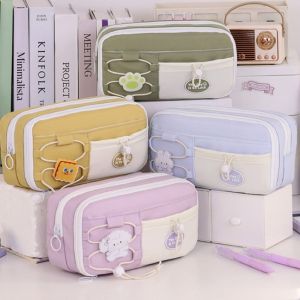 SWEET หลายชั้น กระเป๋าดินสอนักเรียน จุได้มาก สไตล์พลิก กระเป๋าดินสอน่ารัก คาวาอิ ผ้าใบแคนวาส ตัวจัดระเบียบปากกาเจล เครื่องเขียนสเตชันเนอรี