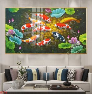 Tranh tráng gương-tranh treo tường cửu ngư quần hội trang trí phòng khách