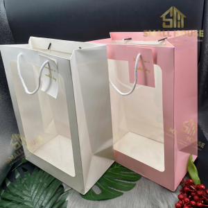 SET 05 TÚI GIẤY MỘT MẶT KÍNH MICA ĐỰNG BÓ HOA QUÀ TẶNG SANG TRỌNG TRANG NHÃ