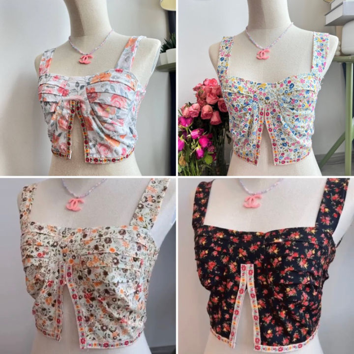 🌼พร้อมส่ง/7สี🌸 สายเดี่ยวมีฟองน้ำในตัว ครอปบรา เสื้อสายฝอ เสื้อโบกี้ คร ...