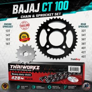 KAWASAKI BAJAJ CT100 THAIWORKZ CHAIN & SPROCKET SET MADE IN THAILAND - (chi-chi)