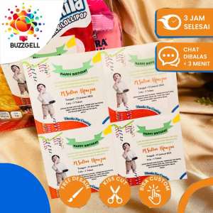 Buzz Gell Cetak Sticker Ulang Tahun Anak Custom Chromo Persegi Stiker Label Hampers Ultah Birthday