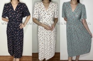 Maxine Floral Midi Dress Short Sleeves Formal Party V-neck Work Event