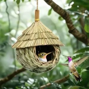 FFBH Handmade Weaving Bird House Bird Nest Parrot Cage Accessories Homestay Courtyard Decoration Balcony Retro Pendant Bird Nest 6B2Z9