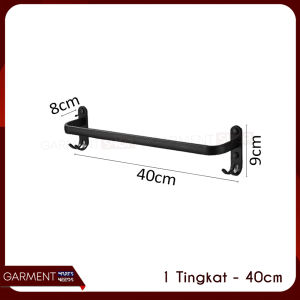 Rak Handuk Susun Gantung Tempel Dinding Jemuran Kamar Mandi Rack Sandal Baju Aluminium Black Steel Anti Karat