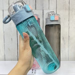 750ml 2in1 vertical line plastic sports tumbler bottle with straw 3 colors