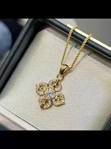 ใหม่สไตล์จีนแฟชั่นกฎหมายโบราณทรายทองฝังเพชรไม้กางเขนจี้สร้อยคอผู้หญิงแฟชั่นสไตล์จีนสร้อยคอคุณภาพสูงประณีต