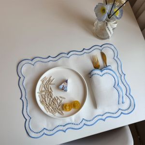 LUXERY Embroidered Fabric Placemat Napkins Imitation Cotton Linen Vintage Decorative Table Mat Fashion Washable Table Place Mat