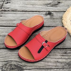 Plus Size Wedge Sandals For Women 2025 Summer New Style With Buckle Strap Fashionable Lightweight Slippers For Women