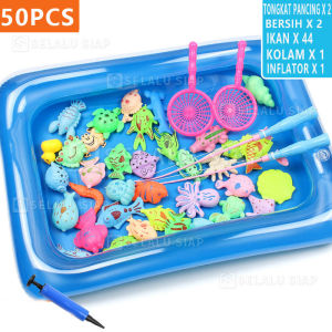 {mengirim pompa udara} 50pcs MAINAN PANCING IKAN MAGNET DAN KOLAM PANCINGAN MAGNET ANAK MAINAN ANAK PANCING IKAN MAGNET / MAINAN PANCING IKAN ANAK / Mainan Anak Pancingan Ikan Magnetic Fishing Paradise Kolam Pompa - Mainan Pancing Ikan