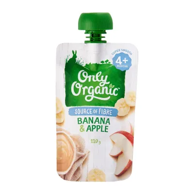 Only Organic Banana & Apple Pouch 120G - First Foods For Babies