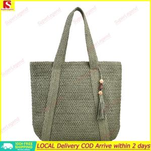 【Big Sale】Top-Handle Bags Summer Ladies Woven Bag Fashion Handmade Simple Large Capacity with Tassel Pendant Casual Tote Purses【SuperLegend】