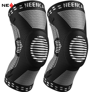 NEENCA Sports Knee Sleeve With Patella Gel Pad & Double‑Sided Metal Spring Stabilizers Breathable Air Knit Anti‑Slip Compression Knee Support 2‑Pack For Basketball Running Gym Workout Fitness