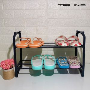 Rak Sepatu Serbaguna Multifungsi 2 Susun Warna Hitam - Desain Modern dan Tahan Lama