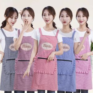 H Type Pure Cotton Apron Zipper Pocket Bib with H type Household Kitchen Appron Way Fashion Epron Masak