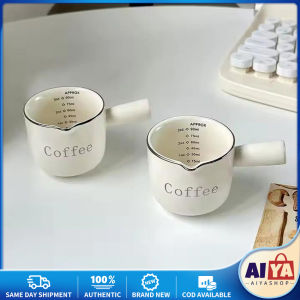 Stylish Ceramic Coffee Pitcher with Handle - Espresso & Creamer Measuring Cup - Durable Kitchen Essential for Baristas Espresso