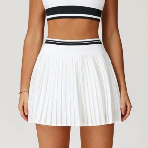 MUTUER Color Blocking Pleated Sports Short Skirt Women High Waisted A-line Anti Glare Fitness Golf Tennis Skirts