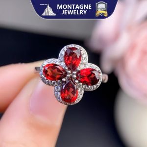 Montagne Jewelry Natural 4*6mm Garant Ring for women Four Leaf Clover Design Fine Jewellery 925 Silver Ring