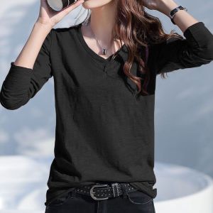 V-neck Shirt for Women Autumn New Casual Bottoming Shirt Long Sleeved Cotton Shirt