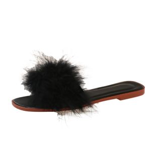 [Free Shipping] 2026 Spring/Summer New Turkey Feather Sandals Flat Slide Sandals Beach Plus Size WomenS Ostrich Feather Slippers