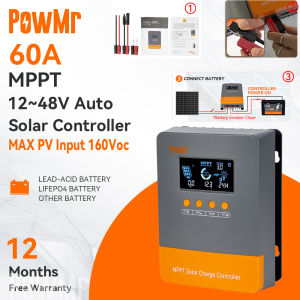 PowMr 60A MPPT Solar Charger Controller 12V-48V พร้อมตัวควบคุม LCD Blacklight สูงสุด PV อินพุต 160VDC ตัวควบคุมพลังงานแสงอาทิตย์