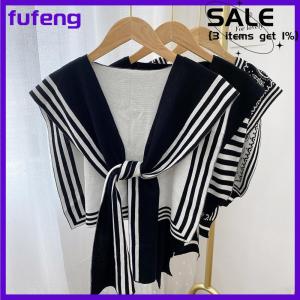 fufeng Korean Style Fashion Knitted Shawl Shirt Shoulder Striped Collar Retro Style Scarf Female Accessories