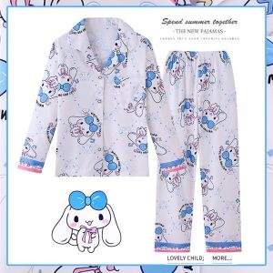 Anime Kuromi Girls Pajamas Cinnamoroll Princess Home Clothes My Melody Long Sleeves Spring Autumn Sleepwear Sets Gift