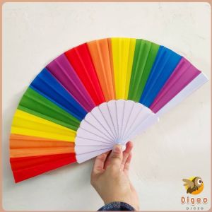 Digeo 7 inch Childrens Craft Folding Fan Rainbow Flat Fans Kindergarten Cloth Dance Small Fan Cold Fan