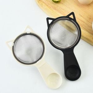 SWEET ที่จับพลาสติกแบบถอดได้ ตัวกรองทอด ตาข่ายสแตนเลสสตีล รูปแมวรูปร่าง ที่กรองชา น่ารักน่ารักๆ ตาข่ายละเอียดละเอียด กระชอนกระชอนกระชอน กรองชา