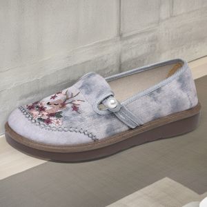 New Ethnic Style WomenS Cloth Shoes 2025 Spring PVC Sole Round Toe Flat Heel Breathable Mom Shoes